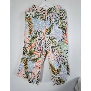 Tahari Womens Tropical Leaf Print Linen Wide-Leg Crop Pants Womens Medium Summer